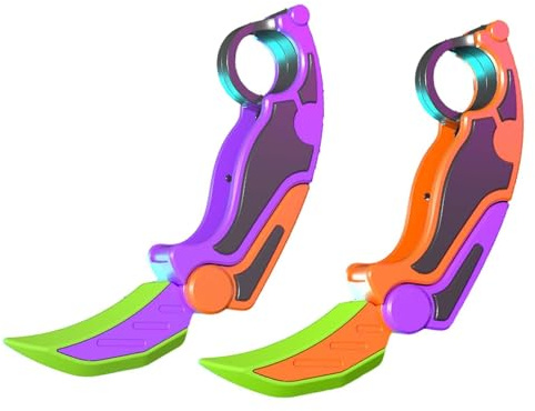 Amagogo Cuchillo de Rábano de Juguete con Impresión 3D, Cuchillo Antiestrés, Relleno de Medias, Juguete Sensorial Creativo para Niños, Naranja y Violeta