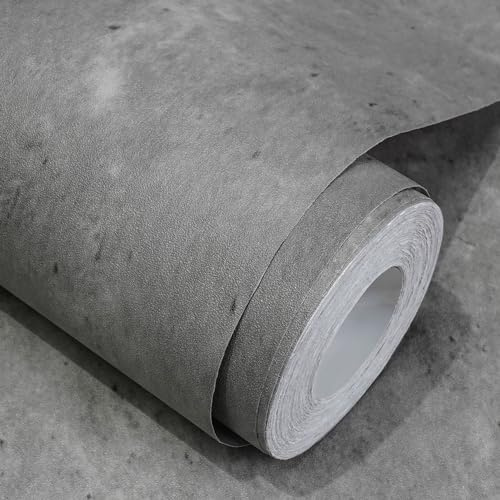WADILE Betontapete Zement-Kontaktpapier 3D Matt Strukturiert 60 x 900 cm Tapete zum Abziehen und Aufkleben, Selbstklebend Wasserdicht und Entfernbar, Dunkelgraue