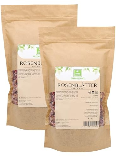 Rosenblütenblätter 200g, Rosenblüten Blätter Tee von Green Essence | Rosenblätter 200g(2x100g) getrocknete Blumen, Rosenblüten Tee, Essblüten, Blütenblätter für Tee & Backen, Essabre Rosen