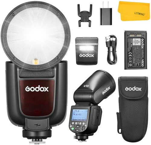 Godox V1Pro-O TTL Flash Tête Ronde 2.4G HSS Olympus/Panasonic Charge USB-C | TTL 1/8000s HSS, Round Head Speedlite, 500 Flashes à Pleine Puissance, Recyclage Rapide 1.3s, Externe Flash pour Photographie