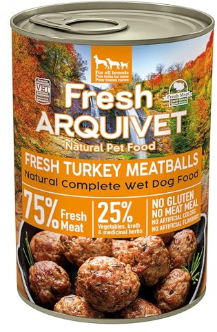 ARQUIVET Fresh Turkey Meatballs - Latas de albóndigas con Pavo, brócoli y Calabaza - Pack 6 Unidades x 400g - Comida húmeda para Perros, Todo Tipo de Razas