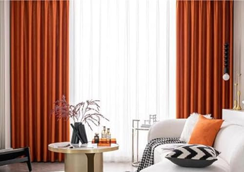 Whoiy Fenster Gardiene Einfarbig mit Ösen für Schlafzimmer Wohnzimmer, Vorhänge Verdunkelnd Orange Jacquard Polyester Ösenvorhang 2 Stück Moderne, 115x86 cm