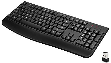 QUASIO Tastiera wireless, 2,4 G, ergonomica, senza fili, con poggiapolsi, per Windows, Mac OS, laptop, PC, desktop/notebook (nero)