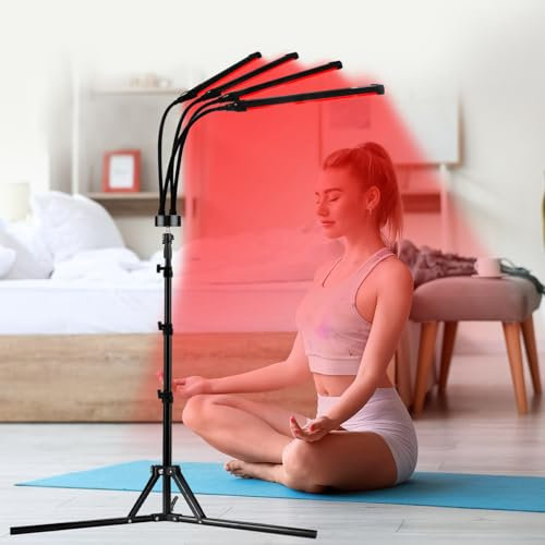 Relhafethy Red Light Lamp with Stand, Upgraded 660&850&940nm Infrared Lamp with 10/20/30 Mins Timer, 5-Level Brightness Adjustable, 180LEDs 360°Rotating Infrared Light for Home/Office Use