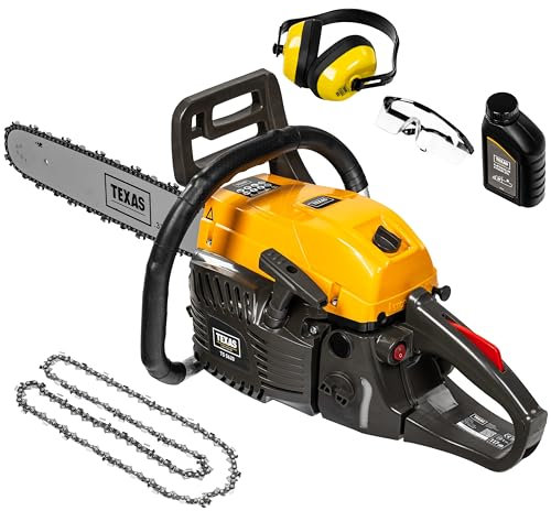 TEXAS Benzin Kettensäge TS 5620 Set Motorsäge (2500 Watt Leistung, 50cm Schwertlänge, 56cm² Hubraum, inkl. Öl, Ersatzkette, Schutzbrille und Gehörschutz)