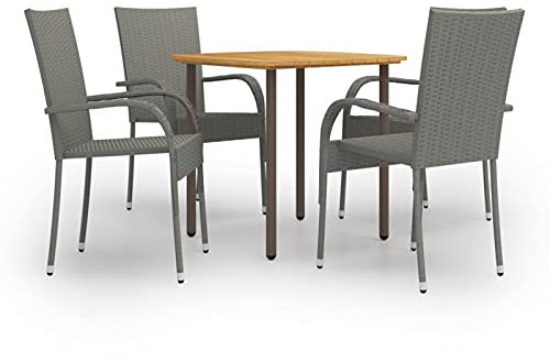 Keyroto Garten essgruppe 4 Personen Rattan Gartenmöbel Set 4 stühle mit Tisch Sitzgruppe Outdoor Gartengarnitur Sitzgarnitur Terassenmöbel außen-Grau-5-tlg