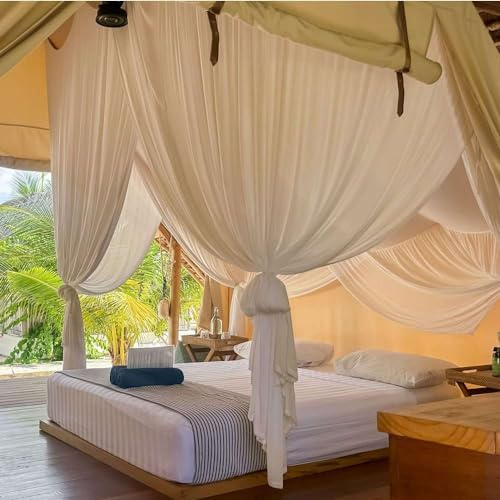 UB-STORE Tenda da Letto 100% Cotone per Letto Matrimoniale e King Size | Zanzariera Artigianale di Lusso con Tende da Camera | Reticolo Decorativo a Forma Rettangolare con 4 Porte per Casa