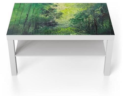 DEQORI Glastisch | weiß groß 90x50 cm | Motiv Grüner Zauber | ausgefallener Beistelltisch aus Glas | Hochglanz Couchtisch fürs Wohnzimmer | moderner Couch Tisch mit Design