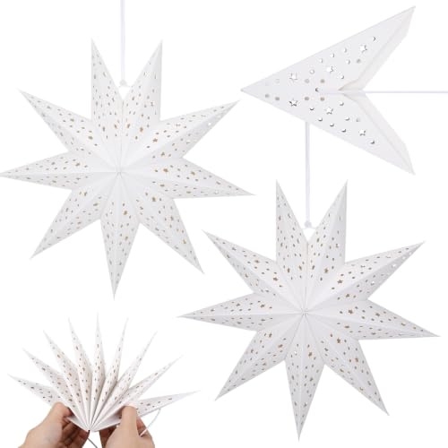 Lampenschirme Lampenschirm Papier Herrnhuter Lampenschirm: Papier weiß 35cm Weihnachtsdeko Papiersterne Lampenschirm Stern Papier Weihnachtssterne Papier Camping Weihnachten für, 3 Stück