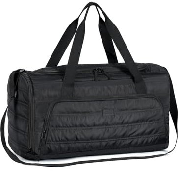 Lekespring Reisetasche Damen 60L Puffer Sporttasche mit Schuhfach Weekender Wasserabweisend Travel Bag Handgepäck Gym Bag Kliniktasche Geburt Krankenhaustasche FüR Fitness, Sauna, Schwarz