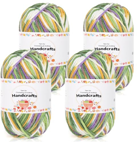 Aeelike 200g(4x50g) Wolle Farbverlauf zum Häkeln, 5Ply Acrylic Baumwolle zum Stricken, Cotton Yarn Wolle Bunt Set für Anfänger, Erfahrene Stricker, Buntes Grün