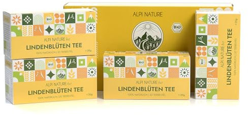 Alpi Nature Té Flores de Tilo Orgánico, 80 Bolsitas de Tilo, 80g, Paquete de 4 x 20 Bolsitas de 1g