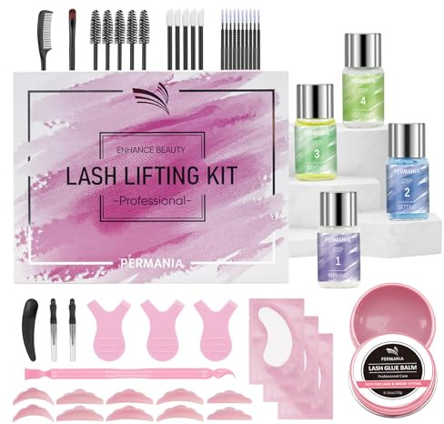 PERMANIA Kit Rehaussement de Cils, Lash Lift Kit, 4 Semaines d'Effet, Idéal pour Débutant à Domicile ou en Salon