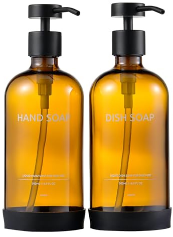 Pumpspender Glas, seifenspender braun, spülmittelspender küche | Handseifenspender für Badezimmer, Arbeitsplatte, Küche, Soap Dispenser mit Pumpspender