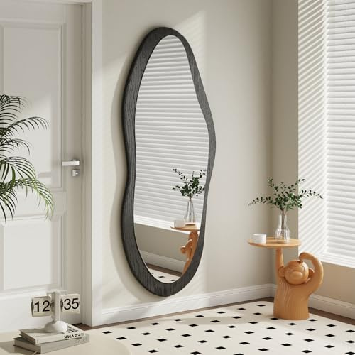 AAZZKANG oregelbunden väggspegel full längd stor trä inramad spegel 120 x 50 cm svart asymmetrisk helkroppsspegel för sovrum vardagsrum entré