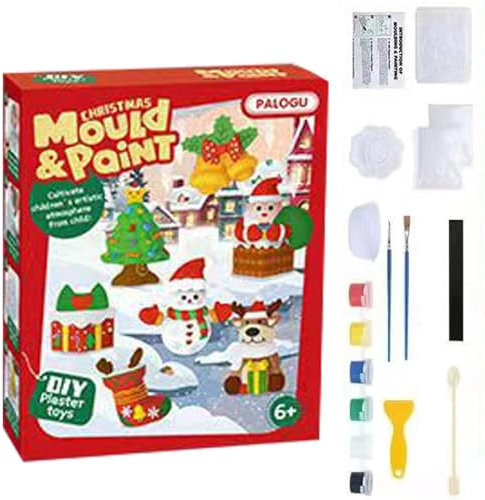 Generisch Gipsfiguren zum Bemalen, Weihnachts-Gips-Malset,Weihnachtsmotiv-Gipsmodell-Malset - Malen Sie Ihr eigenes Gips-Bastelset für Zuhause, auf Reisen oder in der Schule