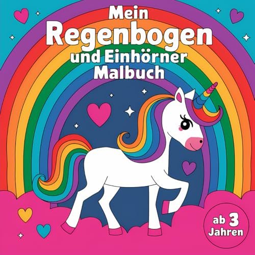 Mein Regenbogen und Einhörner Malbuch für Kinder ab 3 Jahren mit 50 kreativen Ausmalbildern