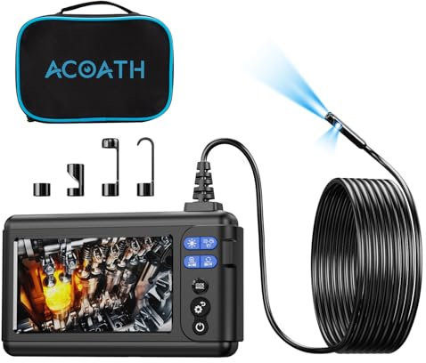 Acoath Borescope Endoscope Camera with Light, Dual-Lens 1080P HD Industrial Inspection Camera with 8 LED Lights, 5M Semi-Rigid Snake Cable, 5 IPS Screen, 32GB Card, IP67 Waterproof Drain Borescope