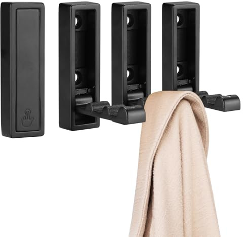 Patioer Klapphaken, 4 Stück, faltbar, Kleiderhaken, robuste Wandhaken zum Aufhängen von Mänteln, Handtüchern, Hüten, Rucksäcken (schwarz)