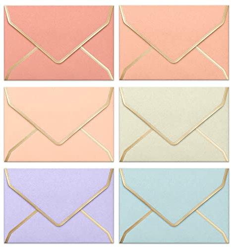 Briefumschläge C6 – 30 Stück A6 Briefumschläge mit Goldrand 114 x 162 mm, 6 weiche Pastellfarben, ideal für Hochzeiten, Geburtstage, Danksagungen und Einladungen