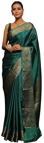 Sugathari Women's Banarasi Kanjivaram Silk Saree Soft New Ladies 2025 Design Wear Pattu Sarees Latest Sadi Party Sari Collections With Blouse Piece (San Pari-225), Rama, 5.5 Mtr Saree With