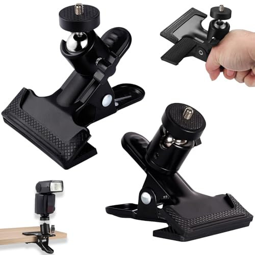 Finkow Pack of 2 Camera Clamp Tripod, 360 Degree Camera Flash Holder, Clamp Tripod Flash Rail, Multifunctional Metal Tripod Clamp, with Ball Head, Black