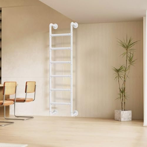 Scala in Metallo a Parete per soppalco di casa, Scale di Sicurezza Laterali a 4 gradini/5 gradini/6 gradini/soffitta, Scala per Letto a Castello in Ferro battuto Bianco, Scala Anti