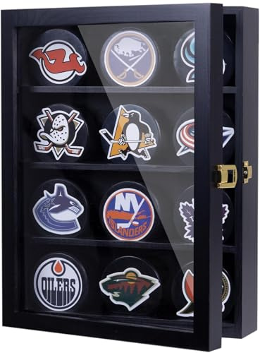 Hockey-Puck-Vitrine, Hockey-Puck-Vitrine, Wandhalterung, Hockey-Puck-Halter, Hockey-Puck-Präsentationsbox, Hockey-Puck-Schattenbox, 12 Stück