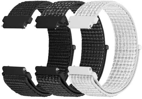 WNIPH 3 st klockarmband i nylon kompatibel med 18 mm, 19 mm, 20 mm, 22 mm, 24 mm, andas, mjuka och bekväma för män och kvinnor, Mörk svart + reflekterande svart + reflekterande vit, 19mm