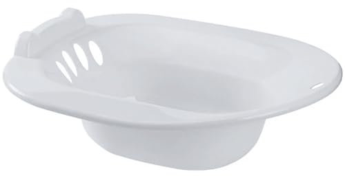 Sitzbad für die Toilette, gebogenes Sitzbad für Frauen mit Hämorrhoiden/nach der Geburt, 14 x 15 x 5 stabiles aus PP mit Überlaufschutzloch, weiße Sitzbadewanne für zu Hause