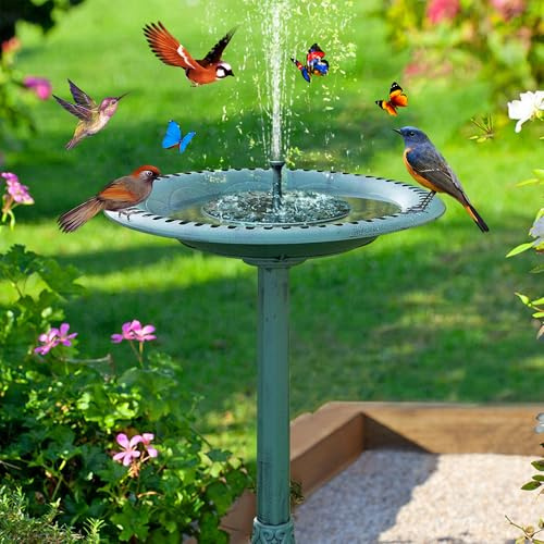 Fuente solar vertical para pájaros 2 en 1, comedero para pájaros de estilo vintage para exteriores, comedero para pájaros silvestres, color verde