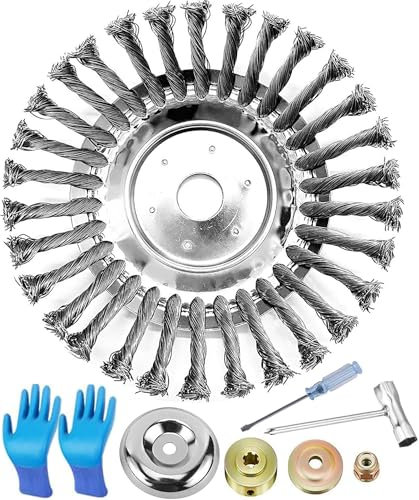 Débroussailleuse à Fil métallique, Brosse de désherbage Professionnelle pour débroussailleuse, diamètre de 25,4 mm, pour Herbes Sauvages, pour Un démoussement Efficace, 10 inch