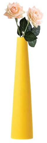 Vaso per fiori in ceramica, alto e conico, a stelo singolo, decorazione per la casa, centrotavola per matrimoni, ufficio, scrivania, decorazione da tavolo (giallo)