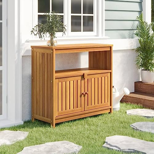 Myheimly Garten-Konsolentisch Beistelltisch Tisch mit 1 Ablage 1 Fach, Holztisch Balkontisch 80x35x75 cm Massivholz Akazie