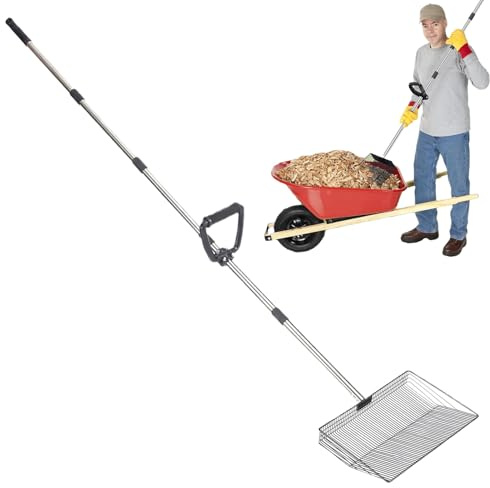 Pelle à litière amovible en métal avec manche long pour poulailler en acier inoxydable pour tamiser le sable et les copeaux de bois