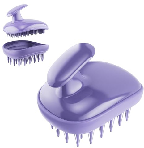 DIFLAX Masajeador de Cabeza, Cepillo de Pelo de Doble Cara, Cepillo de Silicona Para Limpiar el Cuero Cabelludo Uso en Seco y Mojado, Cepillo Ultimate Detangler, Exfoliante, Diseño 2 en 1 (Púrpura)