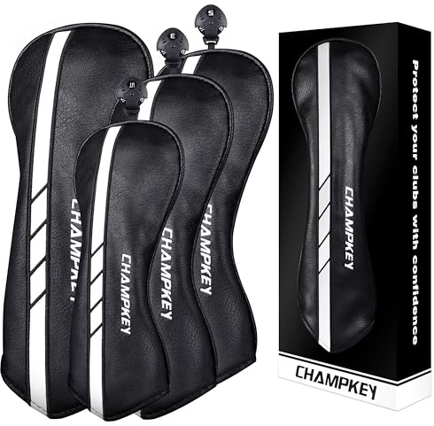 CHAMPKEY Premium Golf Head Covers for Woods & Driver - Advanced Polyurethane Synthetic Leather - Available as Single or Full Set