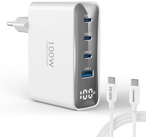 TOPADRE Chargeur USB C 100W, Adaptateur Secteur USB C avec Une Cables 2m*1