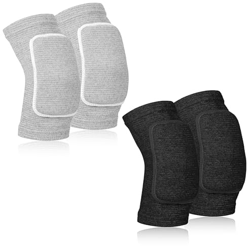 2 Pairs Volleyball Elbow Pads, Thicken Sponge Tandem Elbow Pads Volleyball for Men Women, Arm Brace Ventilate Sport Elbows Protector Pad, for Basketball Tennis Football Skating (Black Gray)