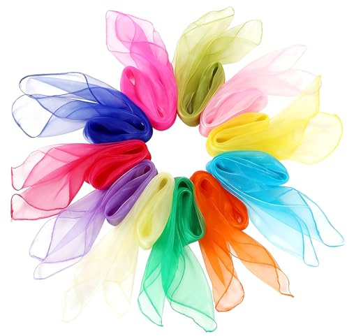 Euablfo 12 Pezzi Foulard Giocoleria, Foulard Colorati,Bambini Fazzoletti Colorati Seta Sciarpe da Ballo, per spettacoli, Magia e Acrobatica nei Programmi Dell'asilo Materno Giocoleria