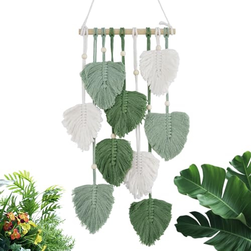 ZoeWei Makramee Set Makramee Wandbehang Boho Deko mit Holzperlen und Grün Blätter Tapisserie Handgemacht Wandteppich für Schlafzimmer Wohnzimmer Kinderzimmer Wanddeko