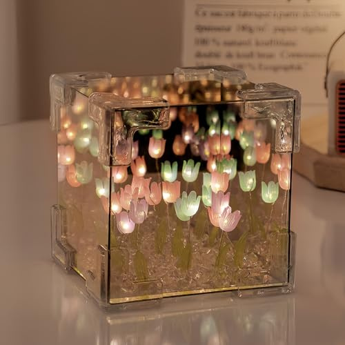 AWSOLAR Cube Tulip Lamp, Tulips Flower Lamp, Flower Night Light Gifts for Girlfriend, Mom, Lovers, Friends
