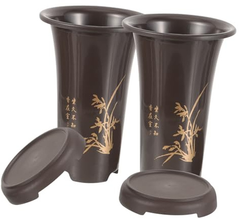 UPKOCH Macetas para Orquídeas de Plástico Bandeja para Interior y Exterior, Juego de 2 Sets, Diseño Moderno y Drenaje para Decoración Hogar