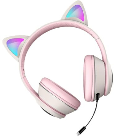 TEHAUX Casque de Jeu Filaire Éclairage Rvb Casque D’Écoute à Oreilles de Chat Gris Microphone Antibruit Intégré Confortable pour Gaming Étude et Discussions Accessoire PC Esports