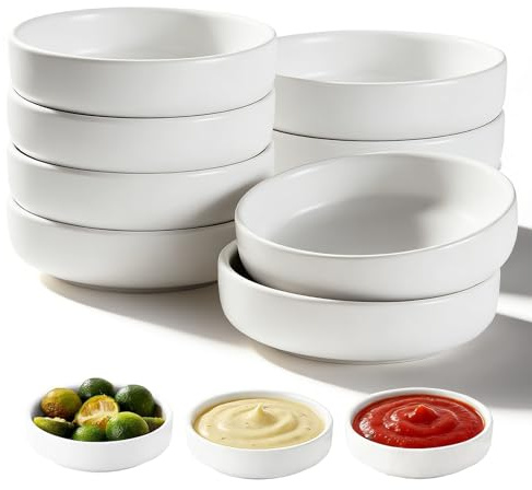 RTSHUK 8 Stück Weiß Dip Schälchen Set, 8.7 x 2,5 cm Sojasauce Schälchen Rund Dipschalen Set Dipschälchen Kleine Snack Schalen Klein Sushi Schüssel für Dips Gewürze Saucen Tapas Soße