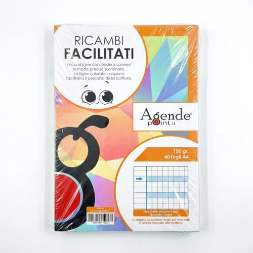 Ricambi Didattici Facilitati per Dislessia e Disgrafia, Quadretti 5mm, A4 con 4 Fori, 40 Fogli da 100gr RINFORZATI, 3a Elem.