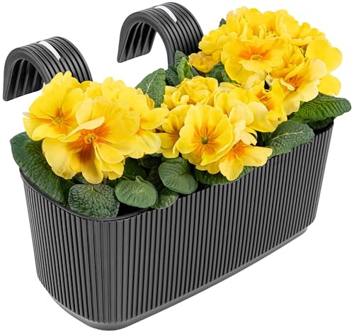 Konzept 11 Balkon Blumenkasten mit Halterung – 29 x 19 cm, Balkonkasten für Geländer, 3,2 L aus wetterfestem Kunststoff