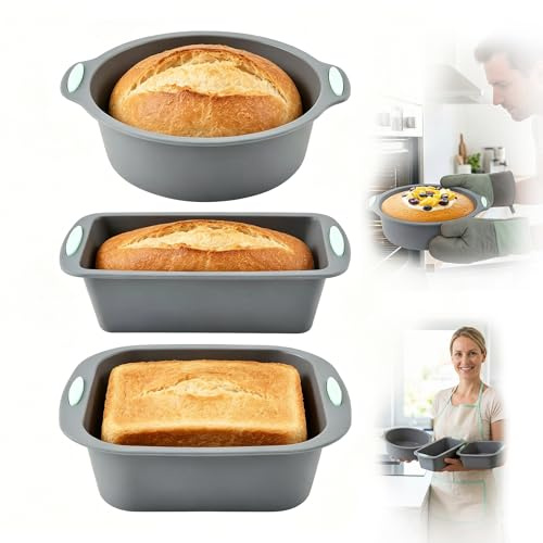 3 Stück Silikon Backform Set, Silikon Kuchenform Verschiedene Formen | Silikonform Kuchen Hitzebeständig Brotbackform Silikonbackformen für Kuchen Toast Brot Laib Quiche