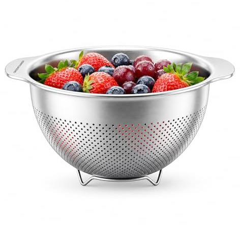 Greentainer Tableau Passoire de cuisine en acier inoxydable, passoire à pâtes avec 2 poignées en acier inoxydable, passoire universelle micro-perforée, grand passoire d'égouttement pour l'égouttage et