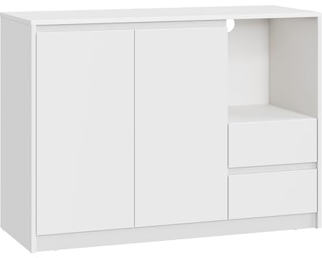 VASAGLE Aufbewahrungsschrank, Sideboard, Küchenschrank mit Türen, höhenverstellbare Ablagen, 3 Schubladen, modern, 40 x 103,3 x 74 cm, für Wohnzimmer Küche Arbeitszimmer, weiß-grau BBK273W21